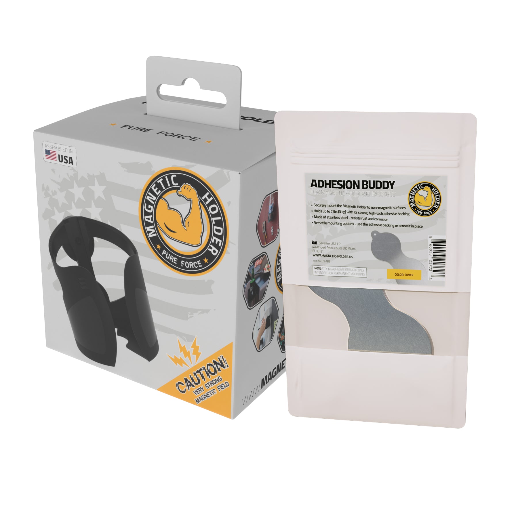 Magnetic Cup Holder - PURE FORCE + Stainless Steel Adhesion Pad in silver